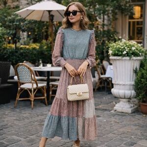 Young Threads Ditsy Floral Patchwork Ruffled Maxi Dress NWT | Prairie Boho